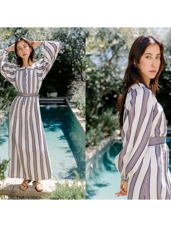 Horses Atelier "Blouson" Striped Maxi Dress in Soleil, size "3" (fits like Small - Picture 2 of 12